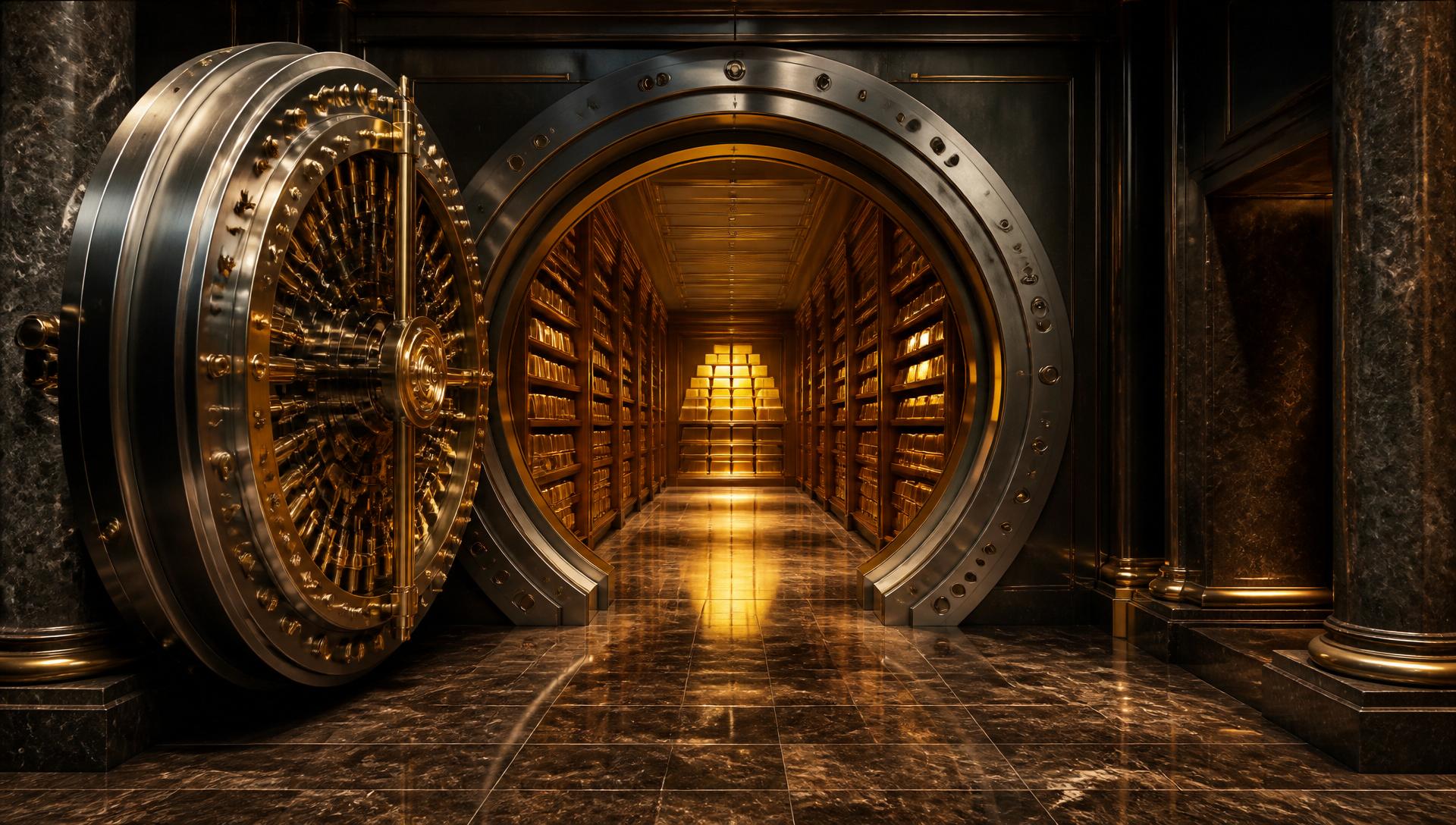 Bank vault filled with gold bars